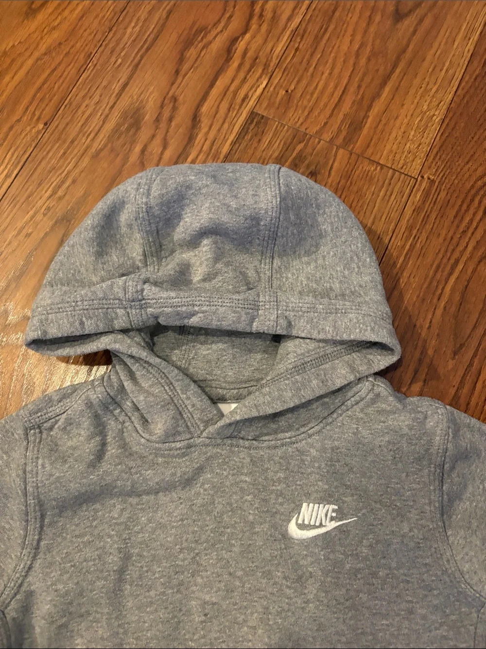Kids Nike Heather Gray Pullover Hoodie with White Swoosh